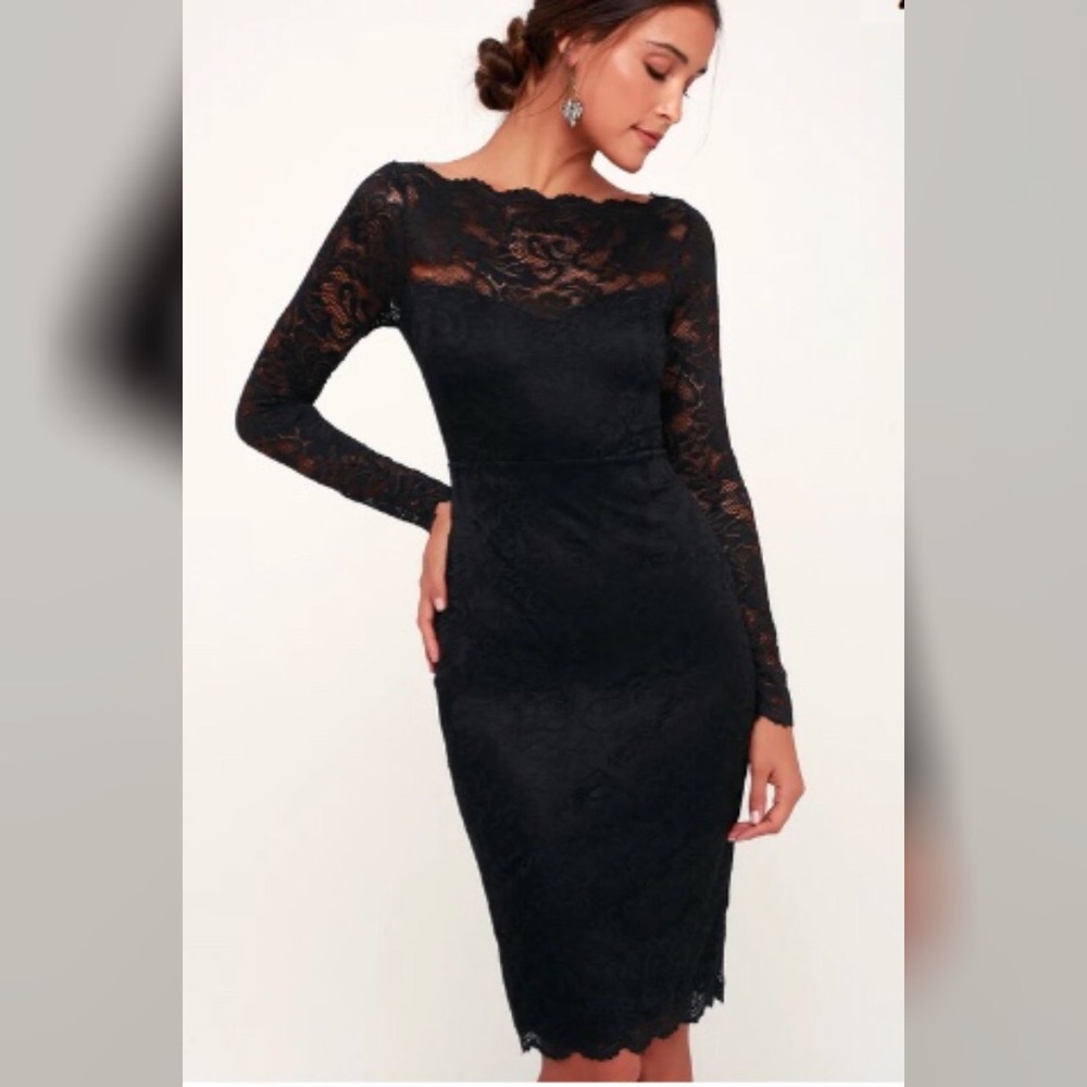 Margalo Black Lace Long Sleeve Bodycon Dress